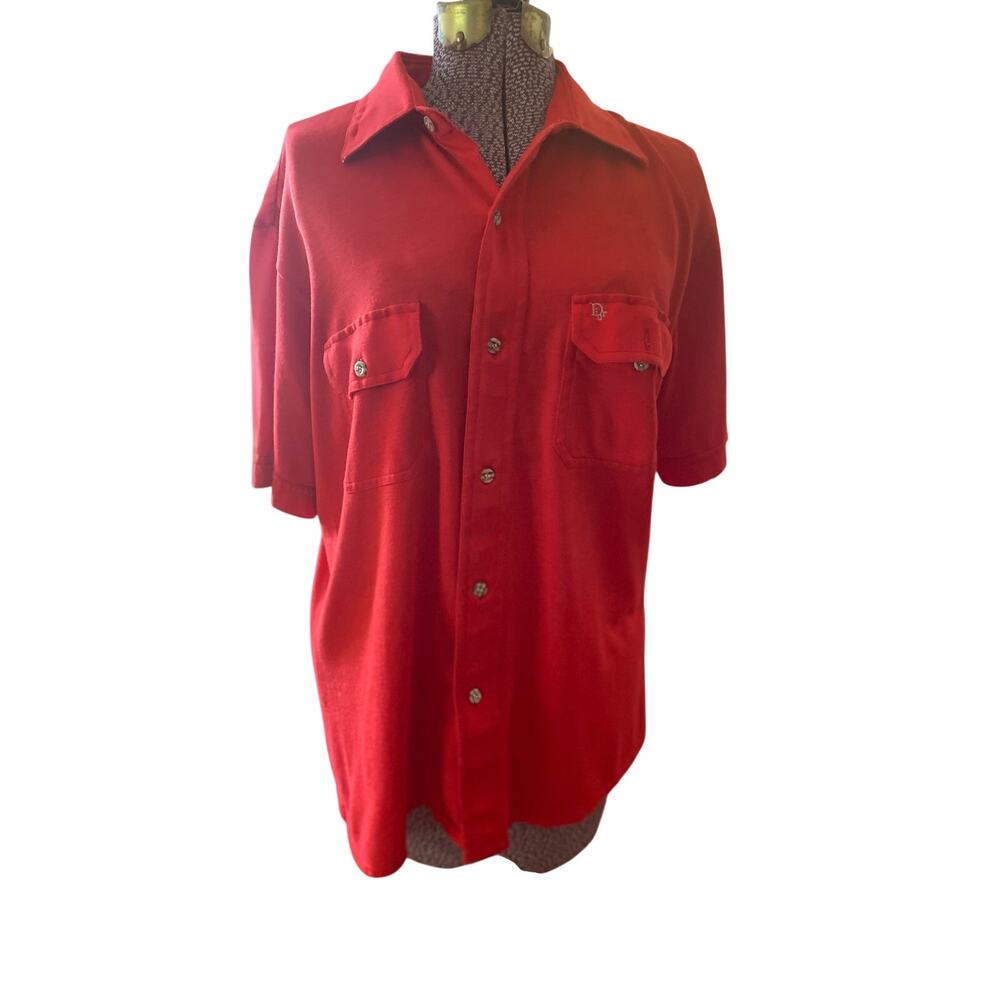 Christian Dior Red 1970's or early 80's Vintage Button Down Shirt. Mens L